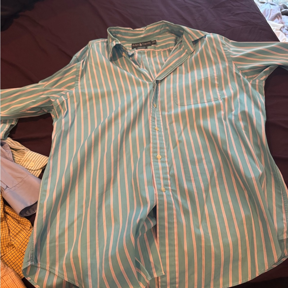 Ralph Lauren Blue and White Casual Button Down Shirt